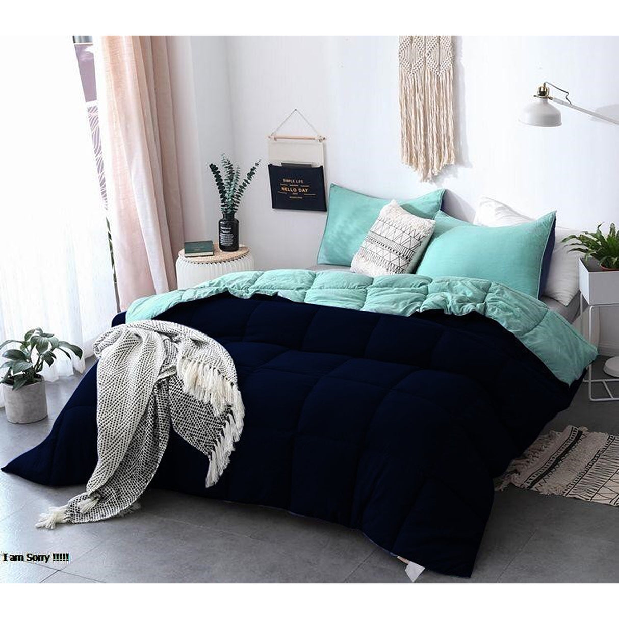 Edredón Cotona Azul Claro Azul Oscuro Para Cama Queen 160x190cm - Tendidos y Cubrelechos | Bylmo