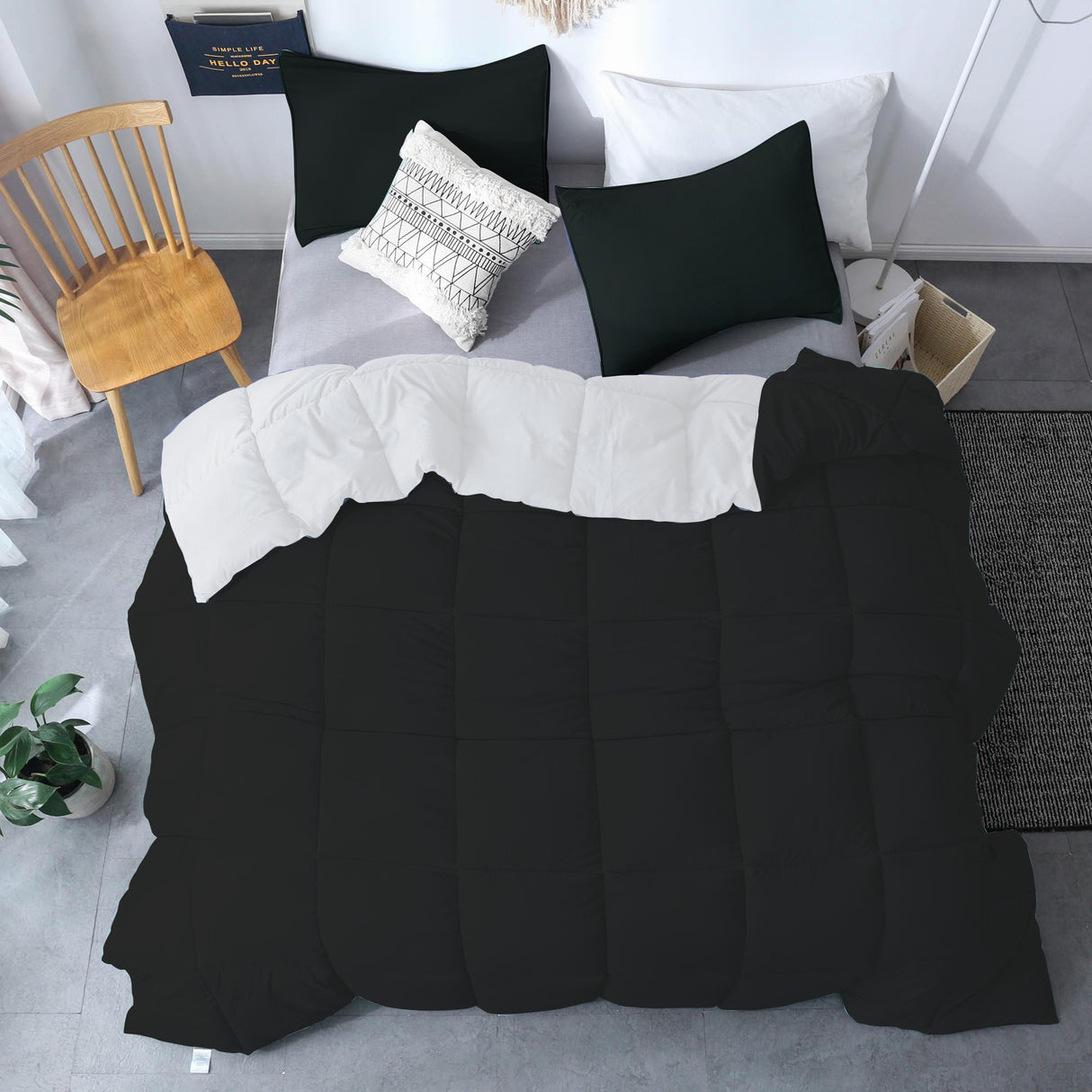 Edredón Cotona Blanco Negro Para Cama King 200x190cm - Tendidos y Cubrelechos | Bylmo