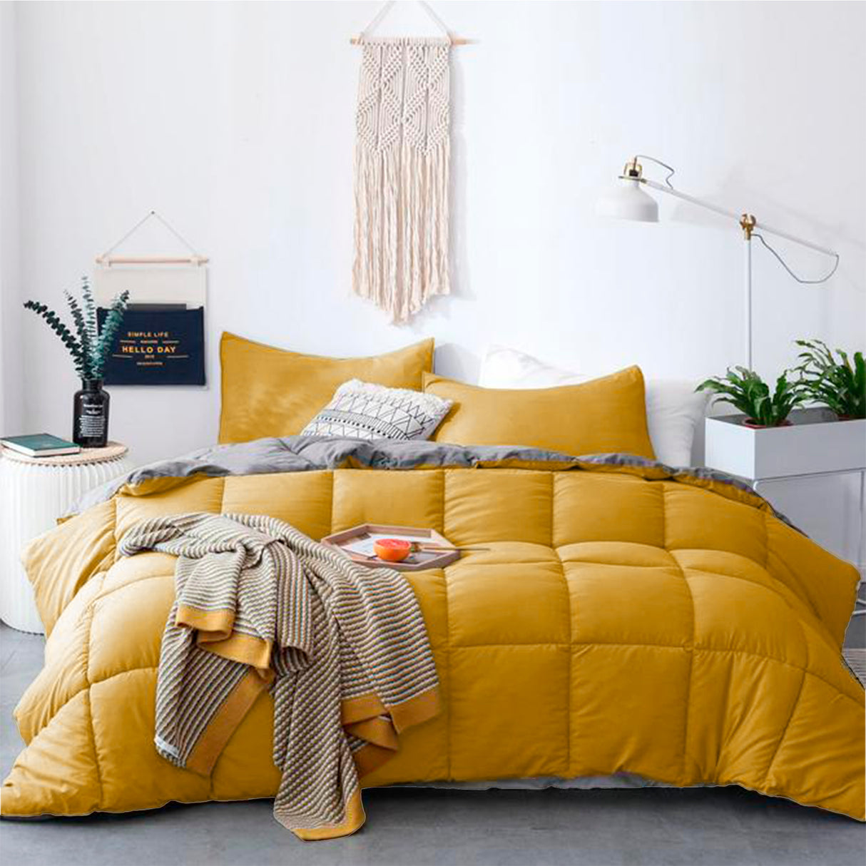 Edredón Cotona Mostaza Gris Claro Para Cama Sencilla 90x190cm - Tendidos y Cubrelechos | Bylmo
