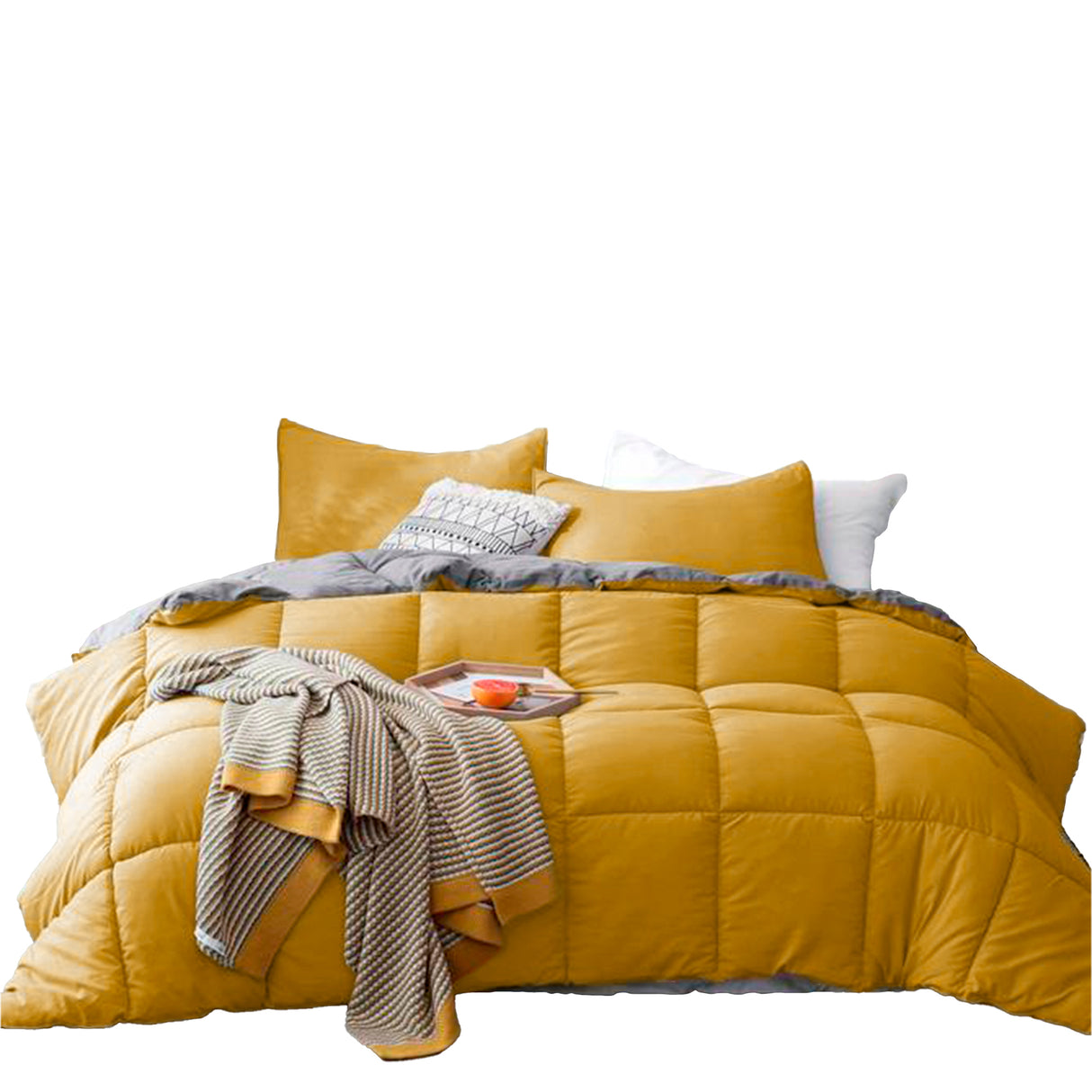 Edredón Cotona Mostaza Gris Claro Para Cama King 200x190cm - Tendidos y Cubrelechos | Bylmo