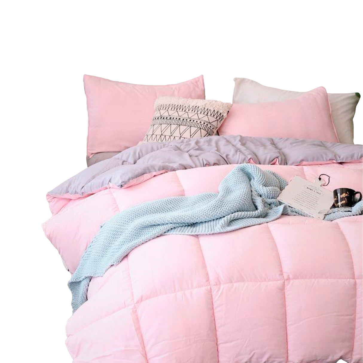 Edredón Cotona Rosado Gris Para Cama Sencilla 90x190cm - Tendidos y Cubrelechos | Bylmo