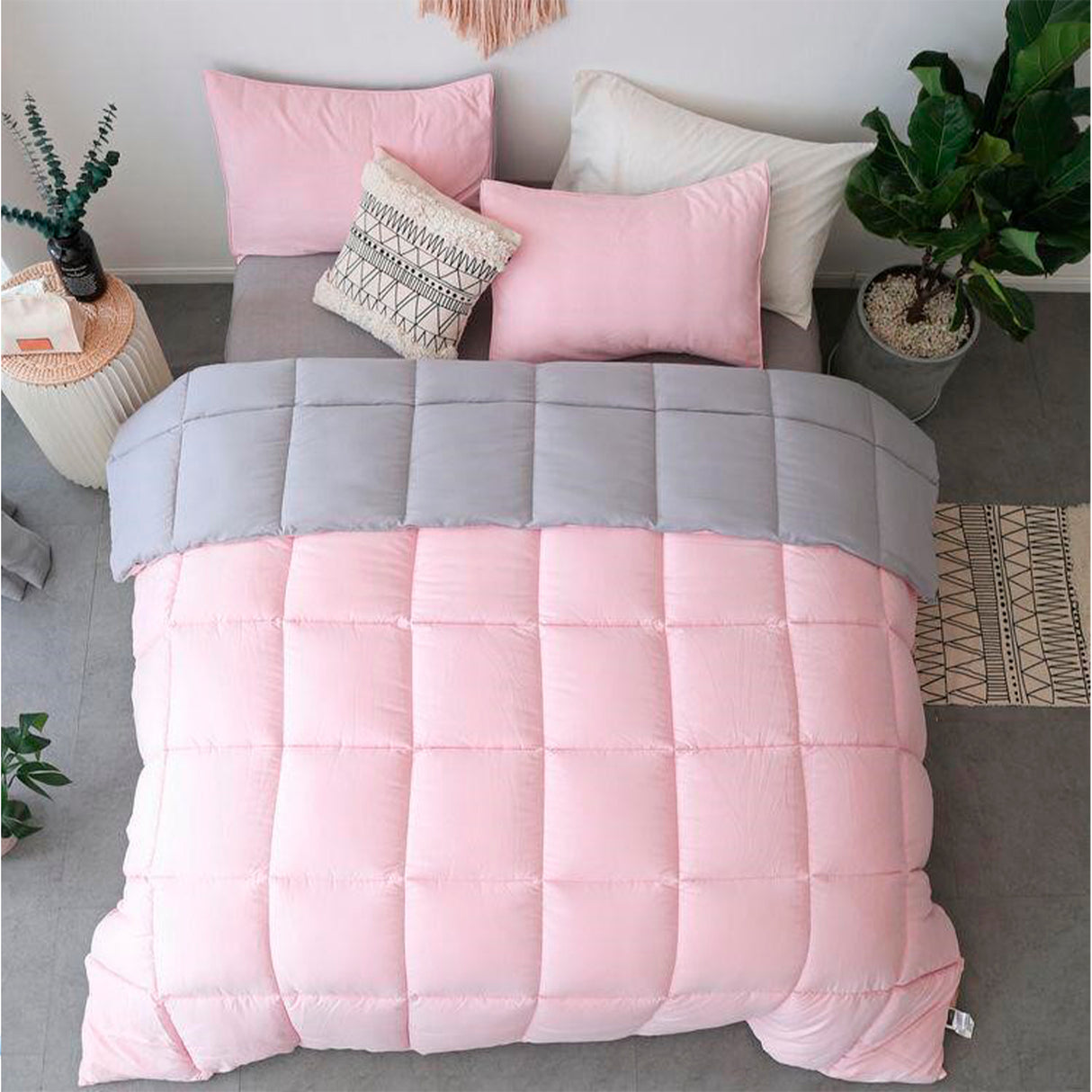 Edredón Cotona Rosado Gris Para Cama King 200x190cm - Tendidos y Cubrelechos | Bylmo