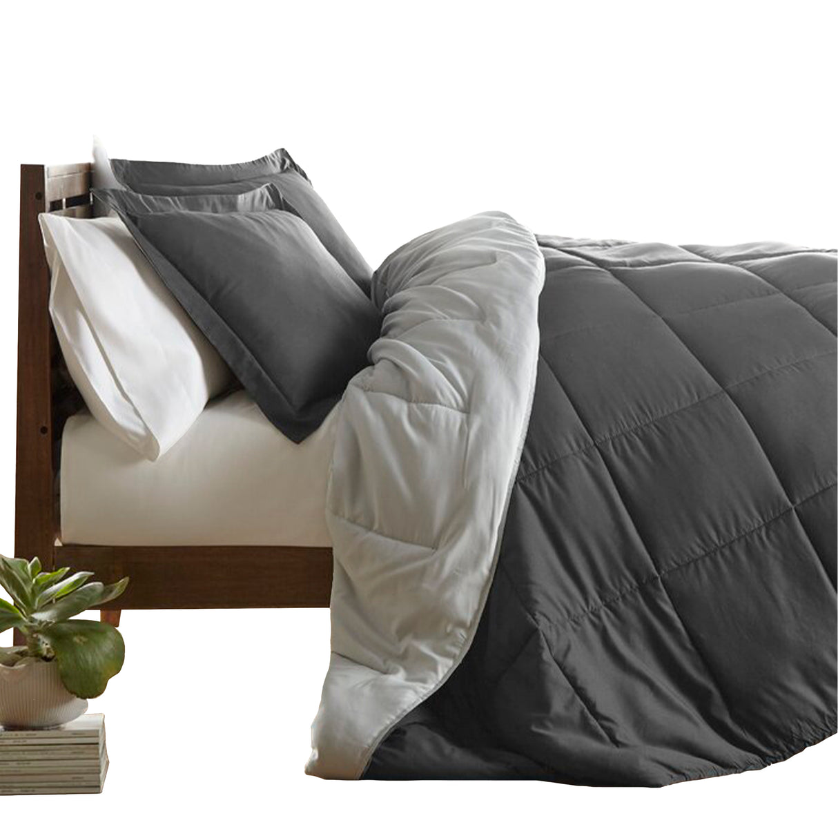 Edredón Cotona Gris Claro Gris Oscuro Para Cama King 200x190cm - Tendidos y Cubrelechos | Bylmo