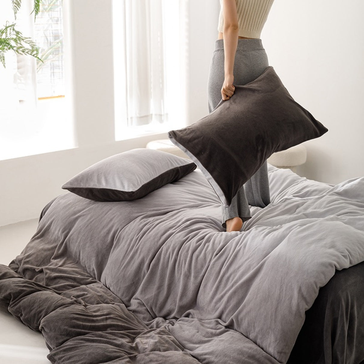 Duvet DiDegra Gris Para Cama Queen 160x190cm Sin Acolchado - Tendidos y Cubrelechos | Bylmo