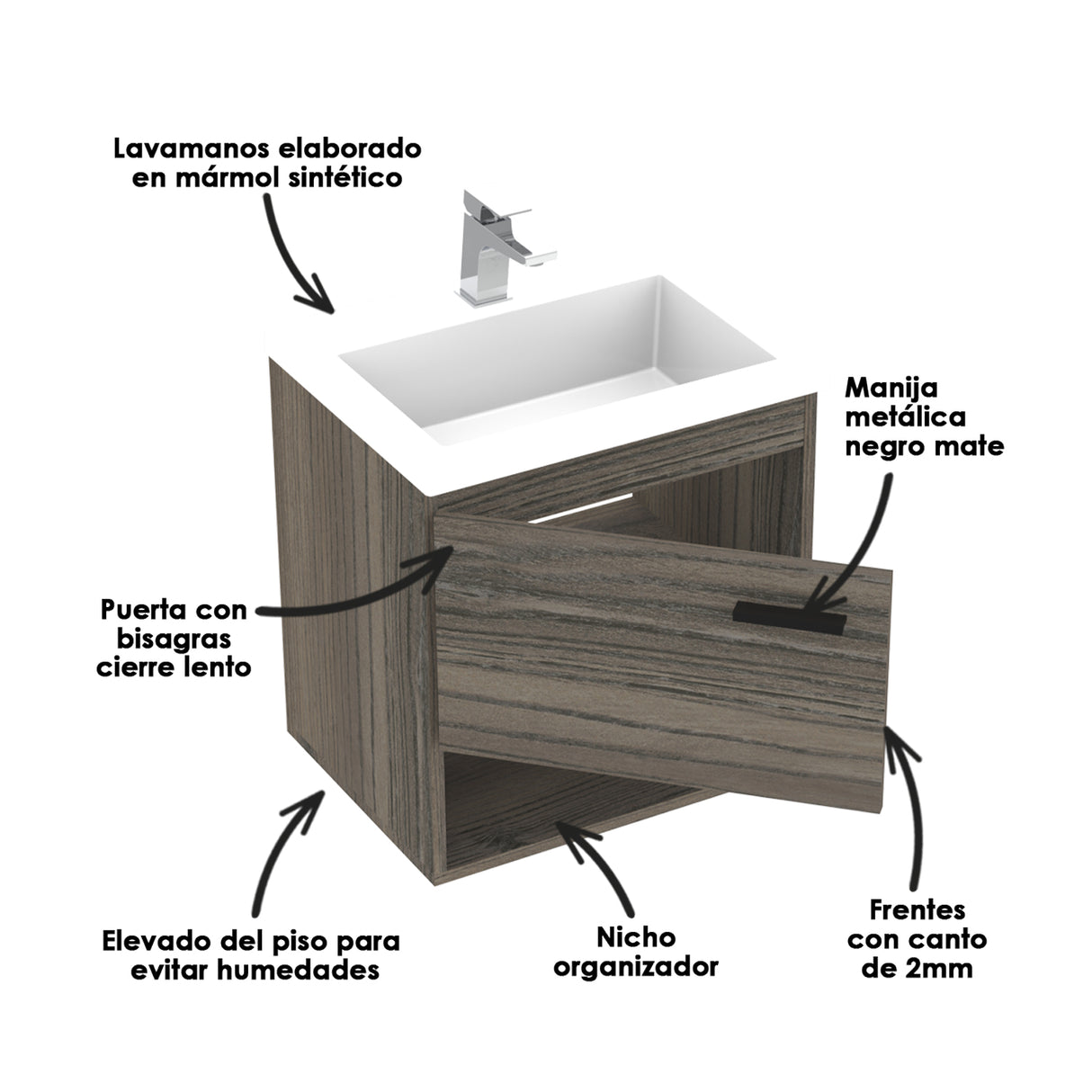 Mueble Para Lavamanos Life Mitte 48x48cm Flotante Con Lavamanos Oslo - Muebles para Lavamanos | Bylmo