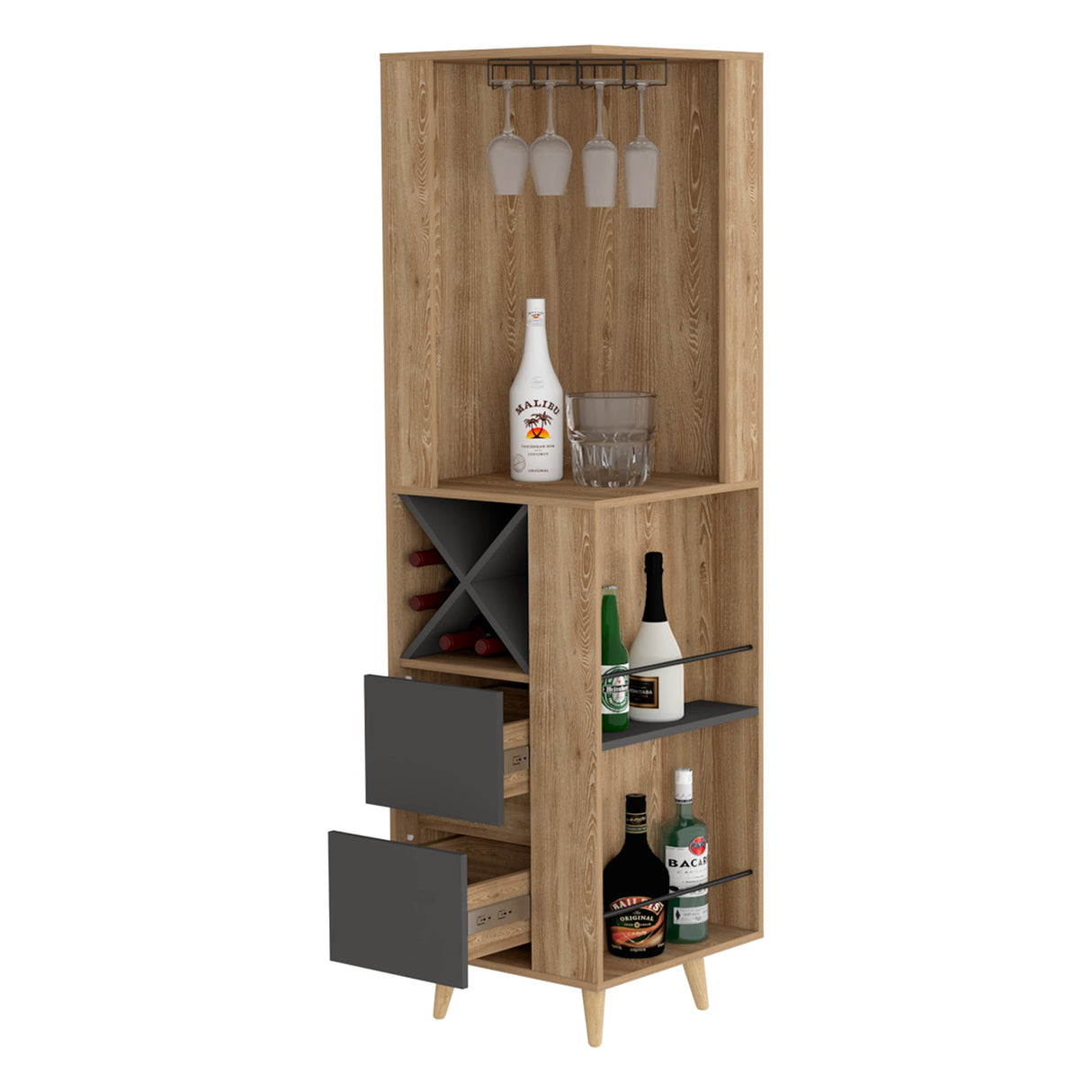 Bar Esquinero Salem Miel 50x180cm con Dos Cajones - Bares | Bylmo