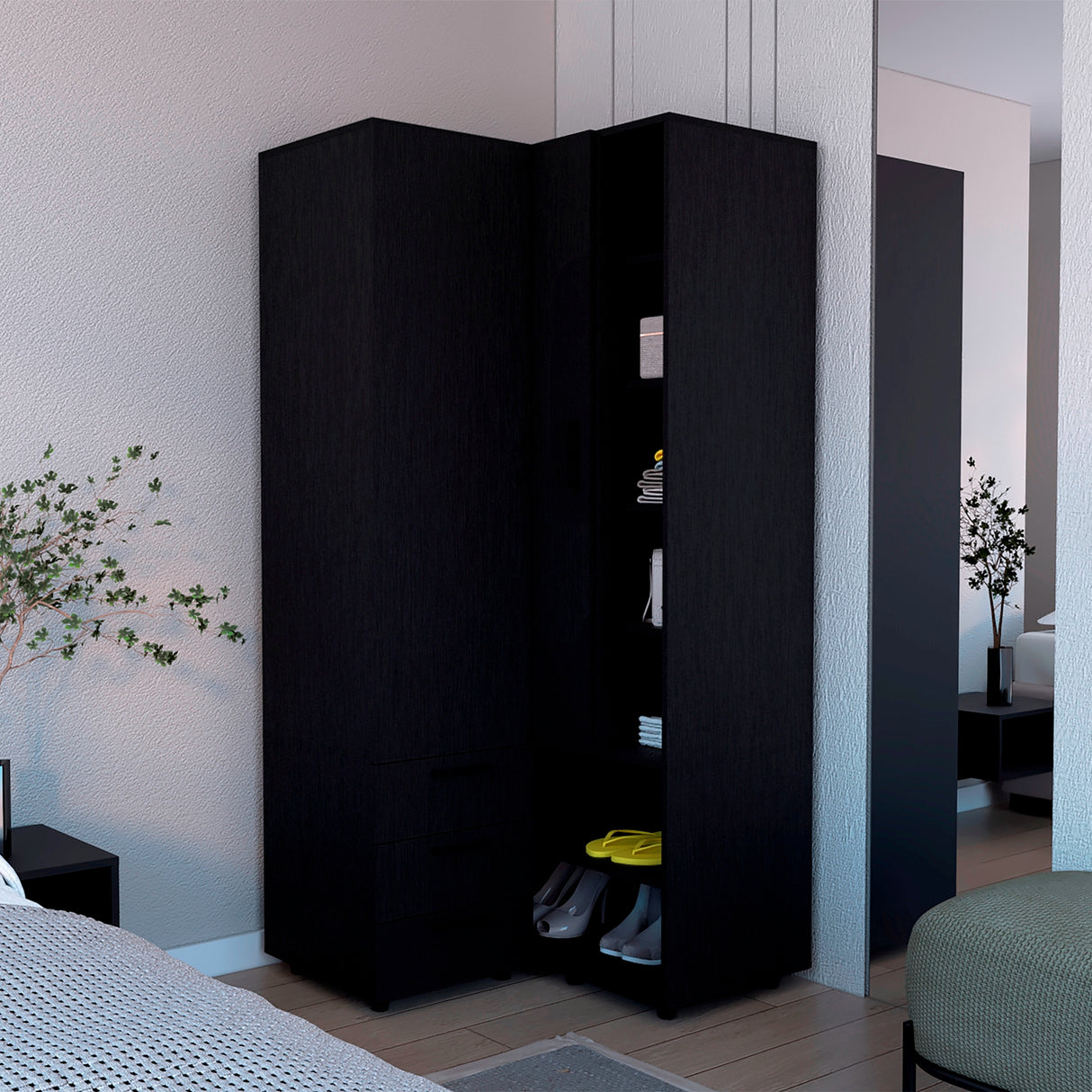 Closet Toulouse Wengue 85x180cm Esquinero con Tres Cajones - Closets | Bylmo