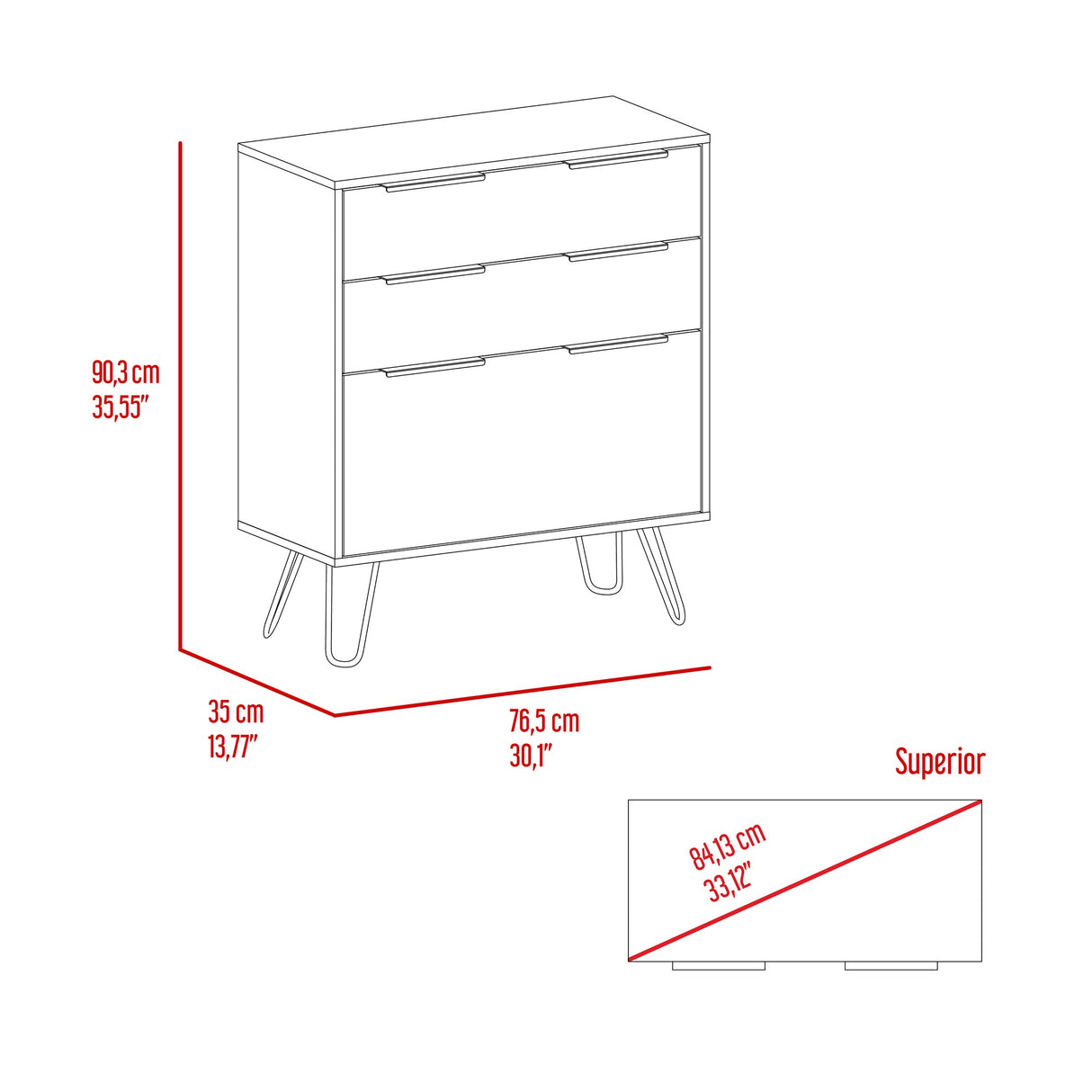 Cajonera Augusta Novo Ceniza 76.5x90.3cm con Tres Cajones - Cajoneras y Comodas | Bylmo