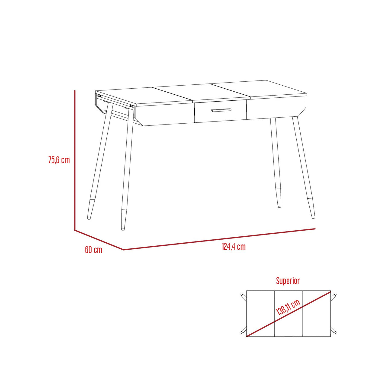 Escritorio Office Conect Wengue 124.4x75.6cm con Un Cajón - Escritorios | Bylmo