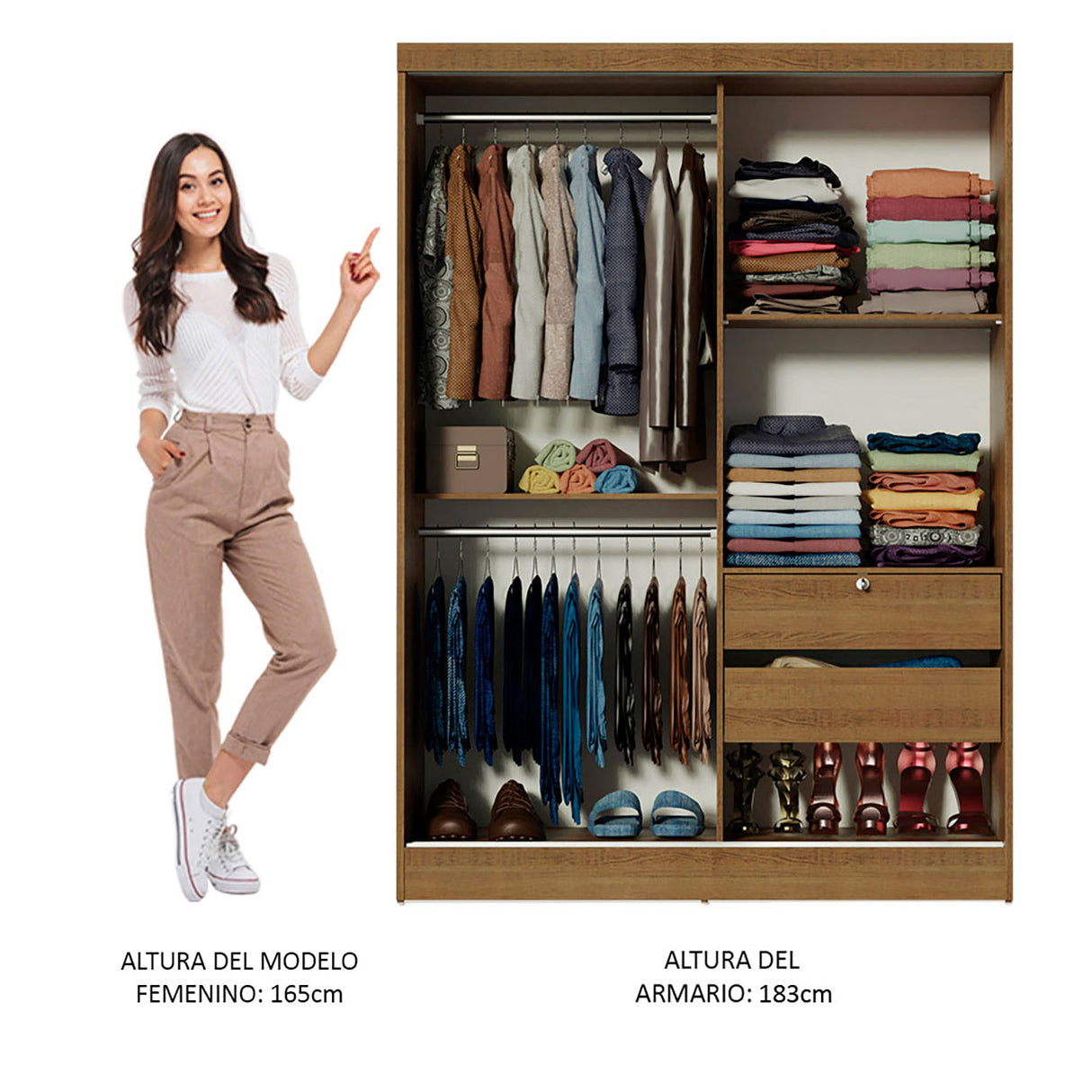 Closet Luke Marron 120x183cm con Espejo y Tres Cajones - Closets | Bylmo