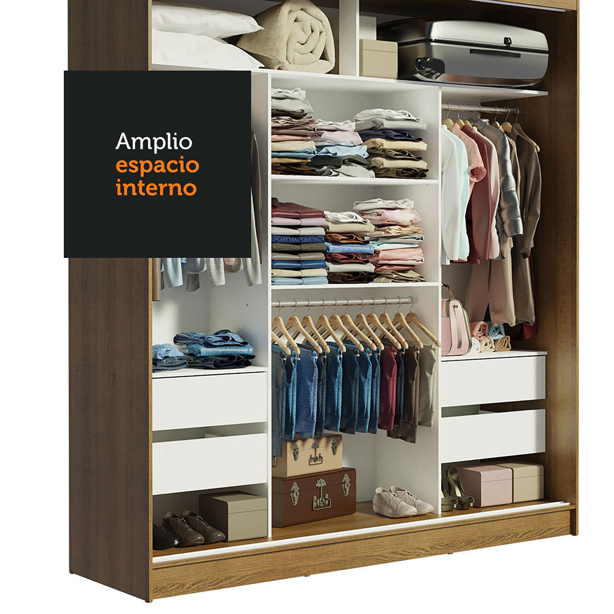 Closet Reno Marron 180x205cm con Espejo y Cuatro Cajones - Closets | Bylmo