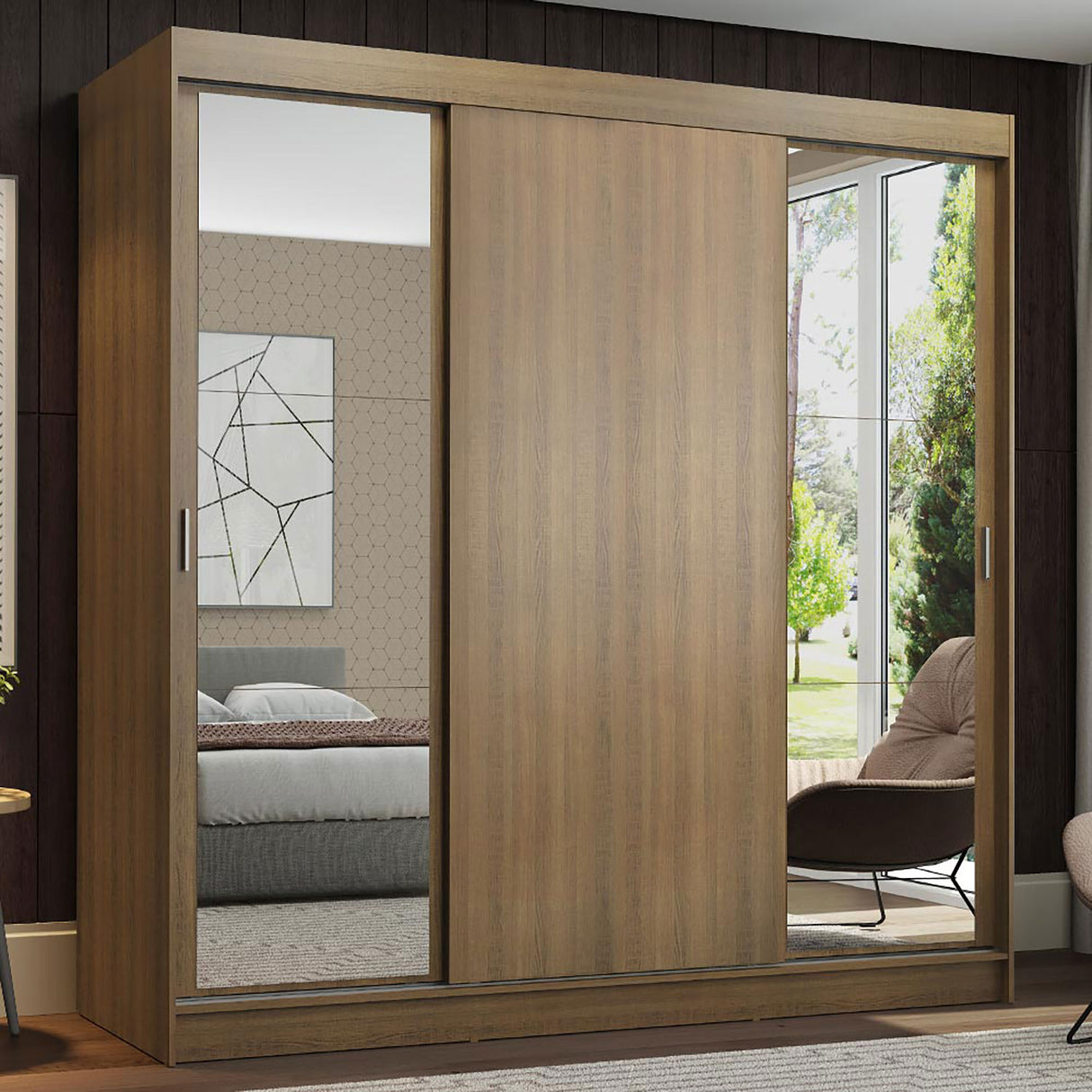 Closet Reno Marron 180x205cm con Espejo y Cinco Cajones - Closets | Bylmo