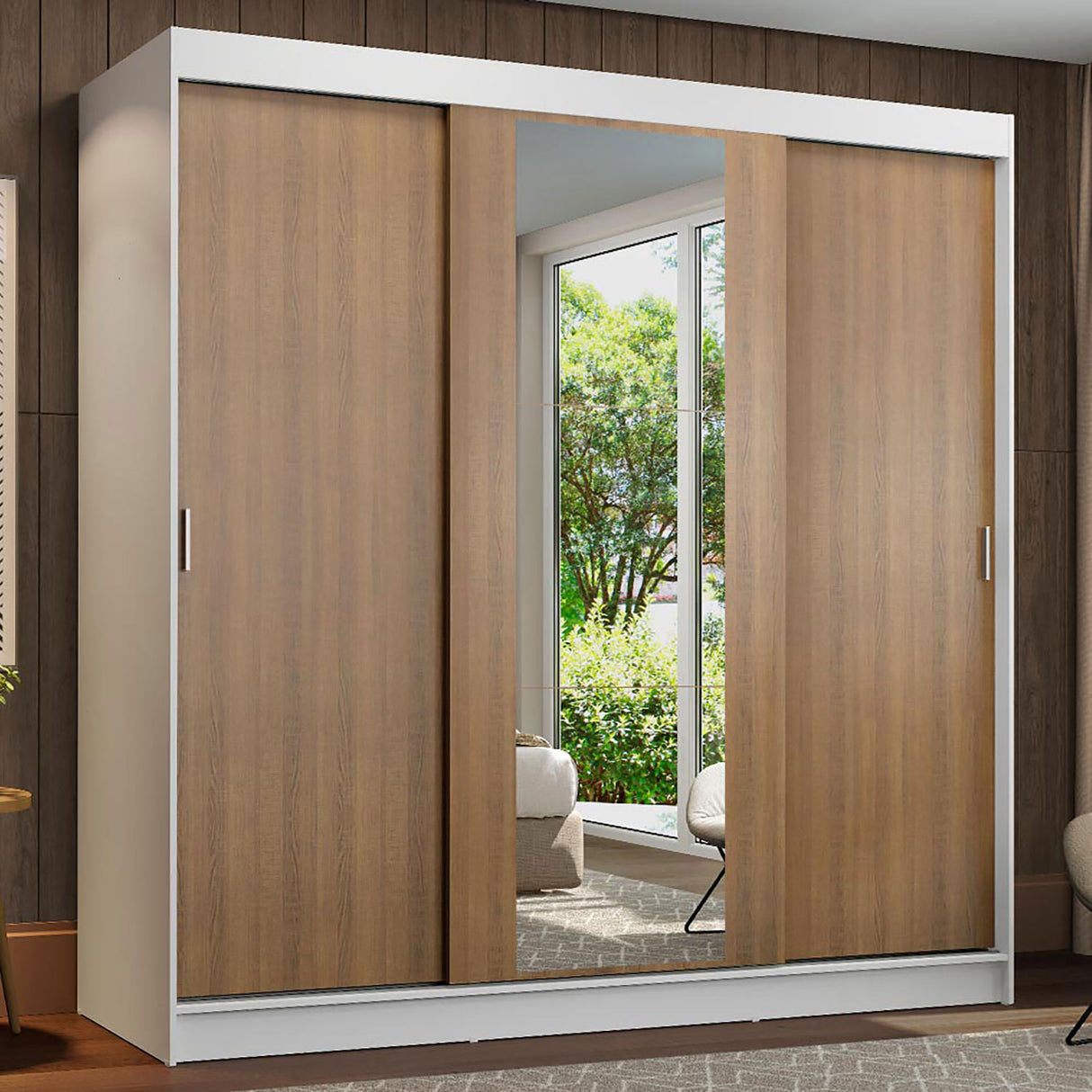 Closet Reno Blanco y Marron 180x205cm con Espejo y Cuatro Cajones - Closets | Bylmo