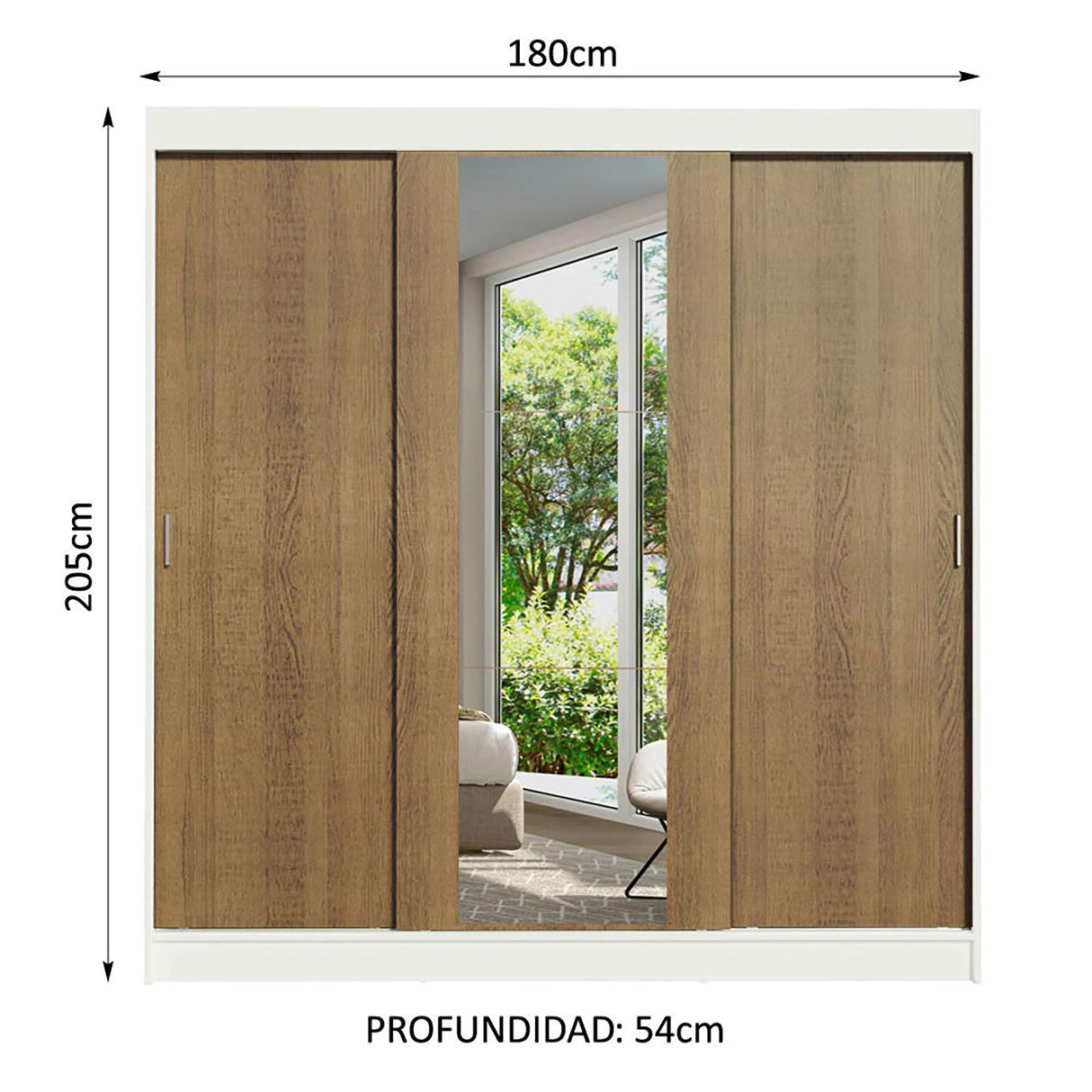 Closet Reno Blanco y Marron 180x205cm con Espejo y Cuatro Cajones - Closets | Bylmo