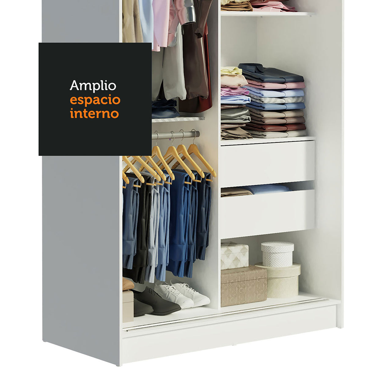 Closet Tokio Blanco 109x218cm con Espejo y Cinco Cajones - Closets | Bylmo
