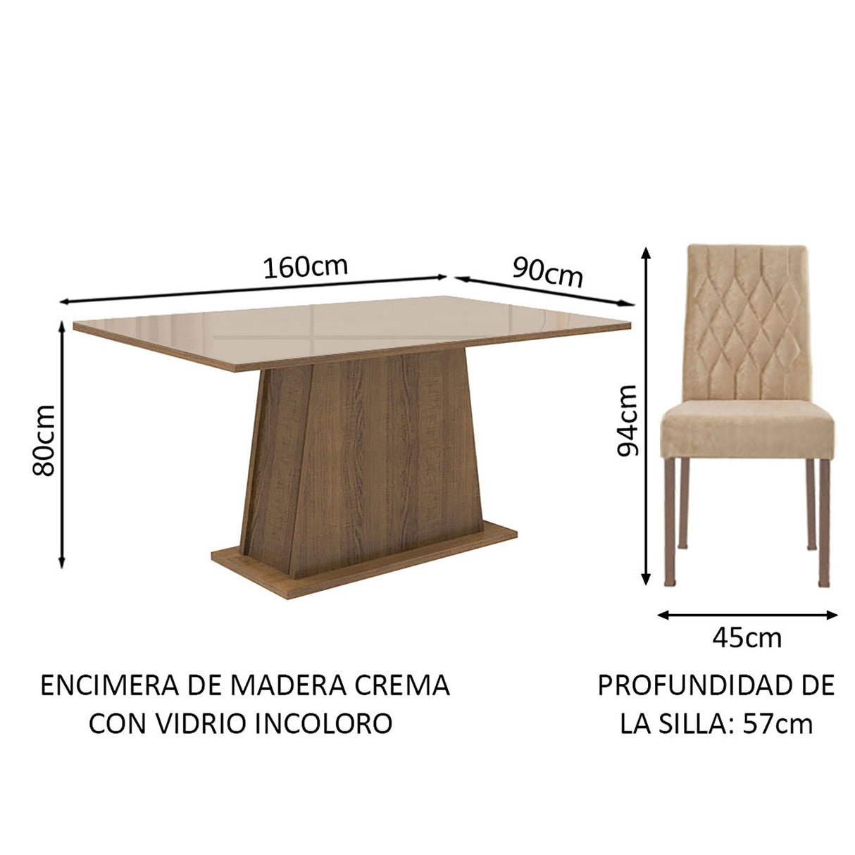 Combo Comedor y Sillas Aryeli Marron 160x80cm de 4 Puestos - Comedores | Bylmo