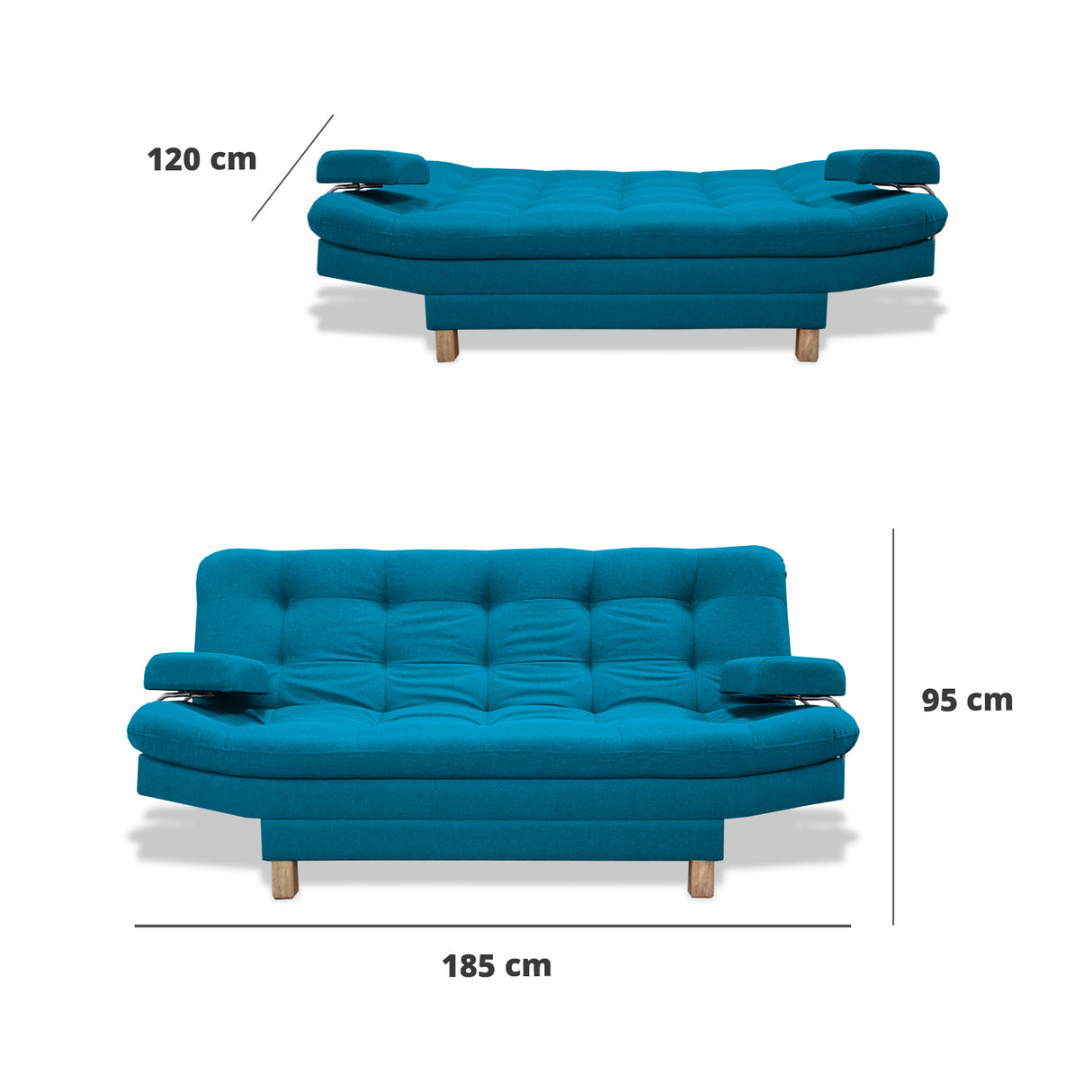 Sofacama Brunner Turquesa 185x90cm de Tres Puestos Reclinable - Sofas y Poltronas | Bylmo