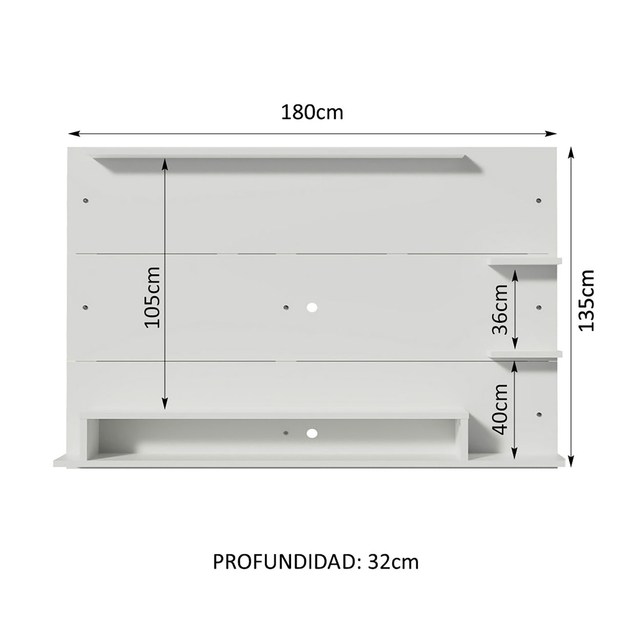 Panel de TV Alfa Blanco 180x135cm Para TV Hasta 60 Pulgadas - Muebles de TV | Bylmo