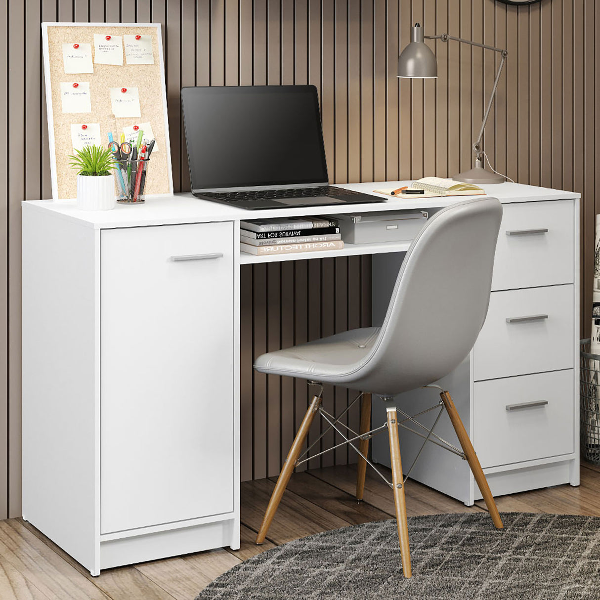 Mesa de Computador Alaska Blanco 136x77cm con Tres Cajones - Escritorios | Bylmo