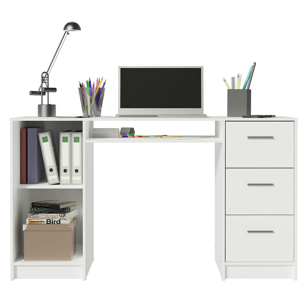 Mesa de Computador Alaska Blanco 136x77cm con Tres Cajones - Escritorios | Bylmo