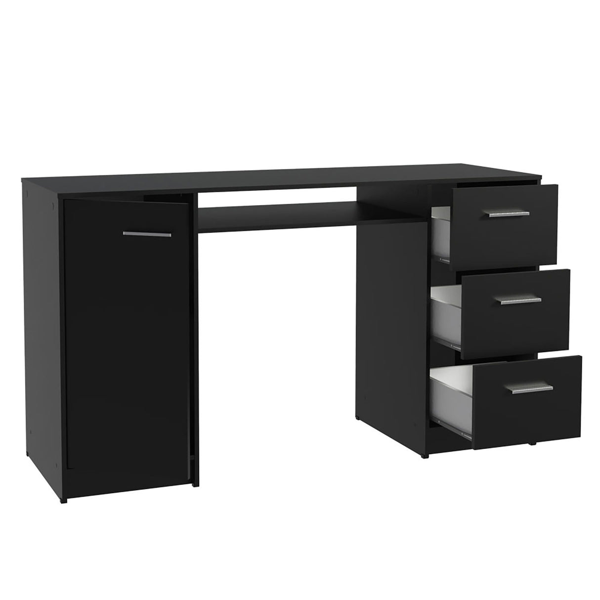 Mesa de Computador Alaska Negro 136x77cm con Tres Cajones - Escritorios | Bylmo