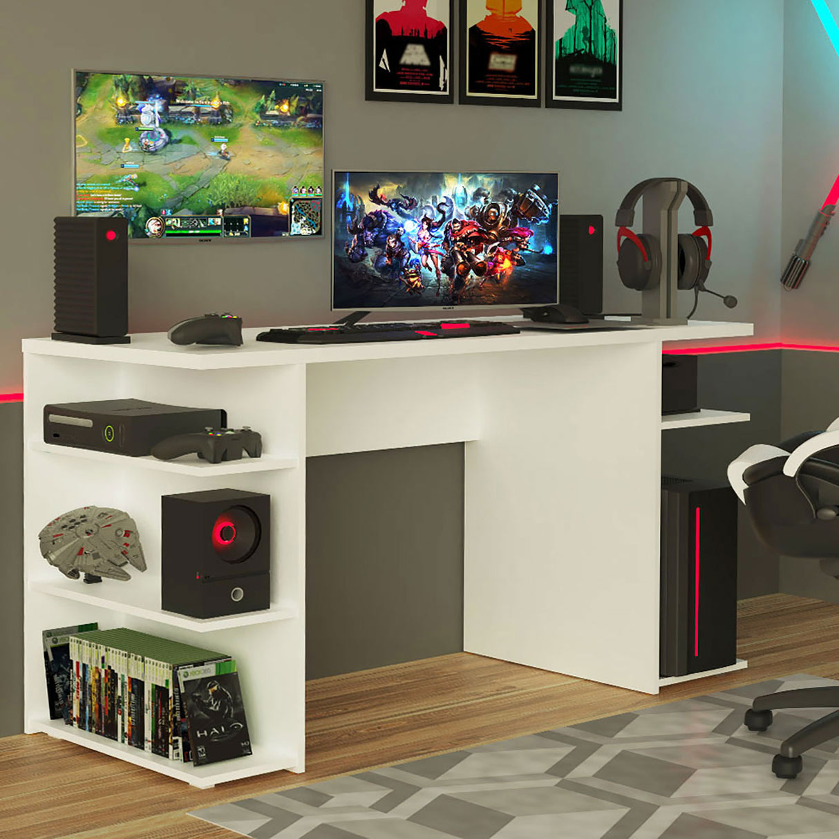 Escritorio Gamer Alaska B Blanco 136x75cm Sin Cajones - Escritorios | Bylmo