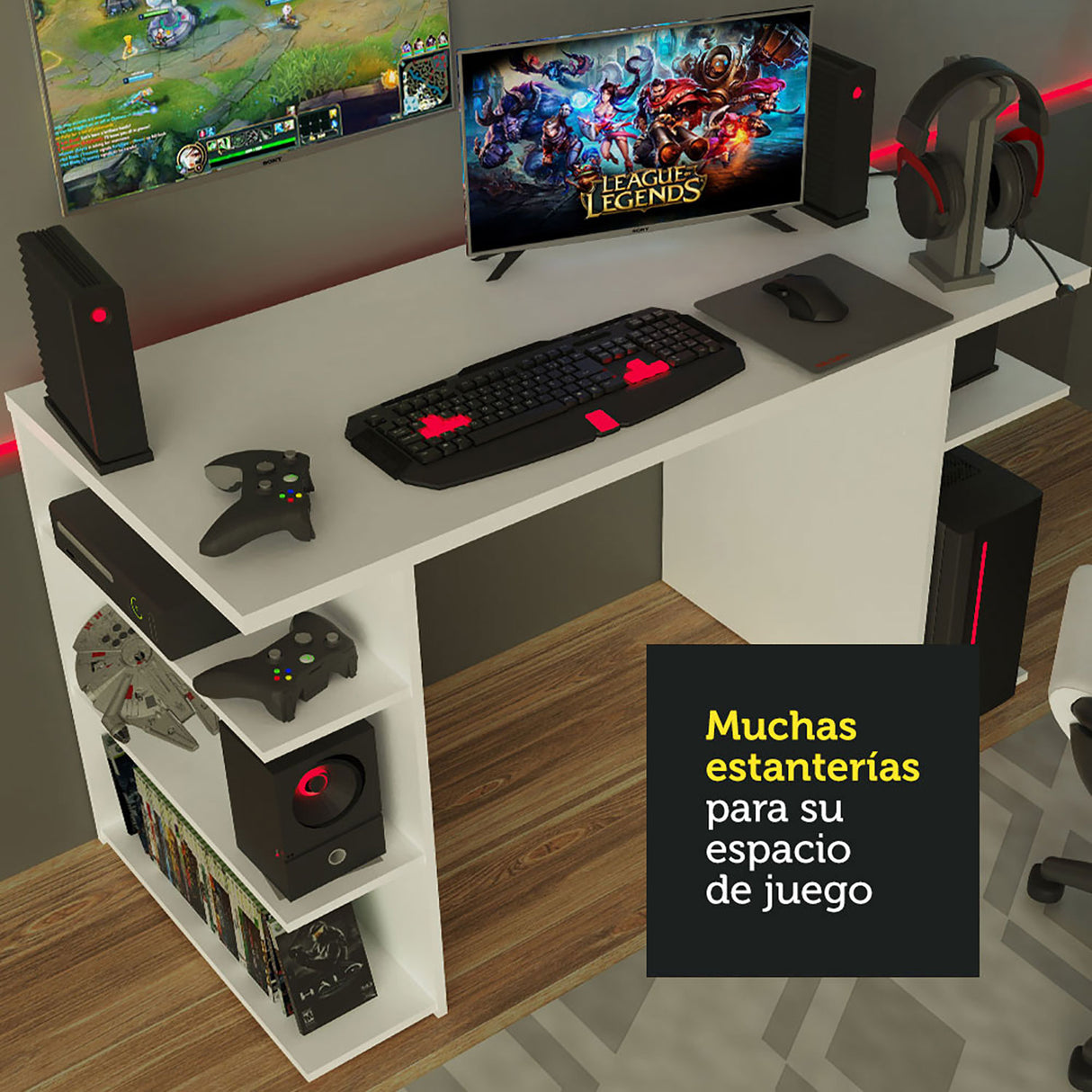 Escritorio Gamer Alaska B Blanco 136x75cm Sin Cajones - Escritorios | Bylmo