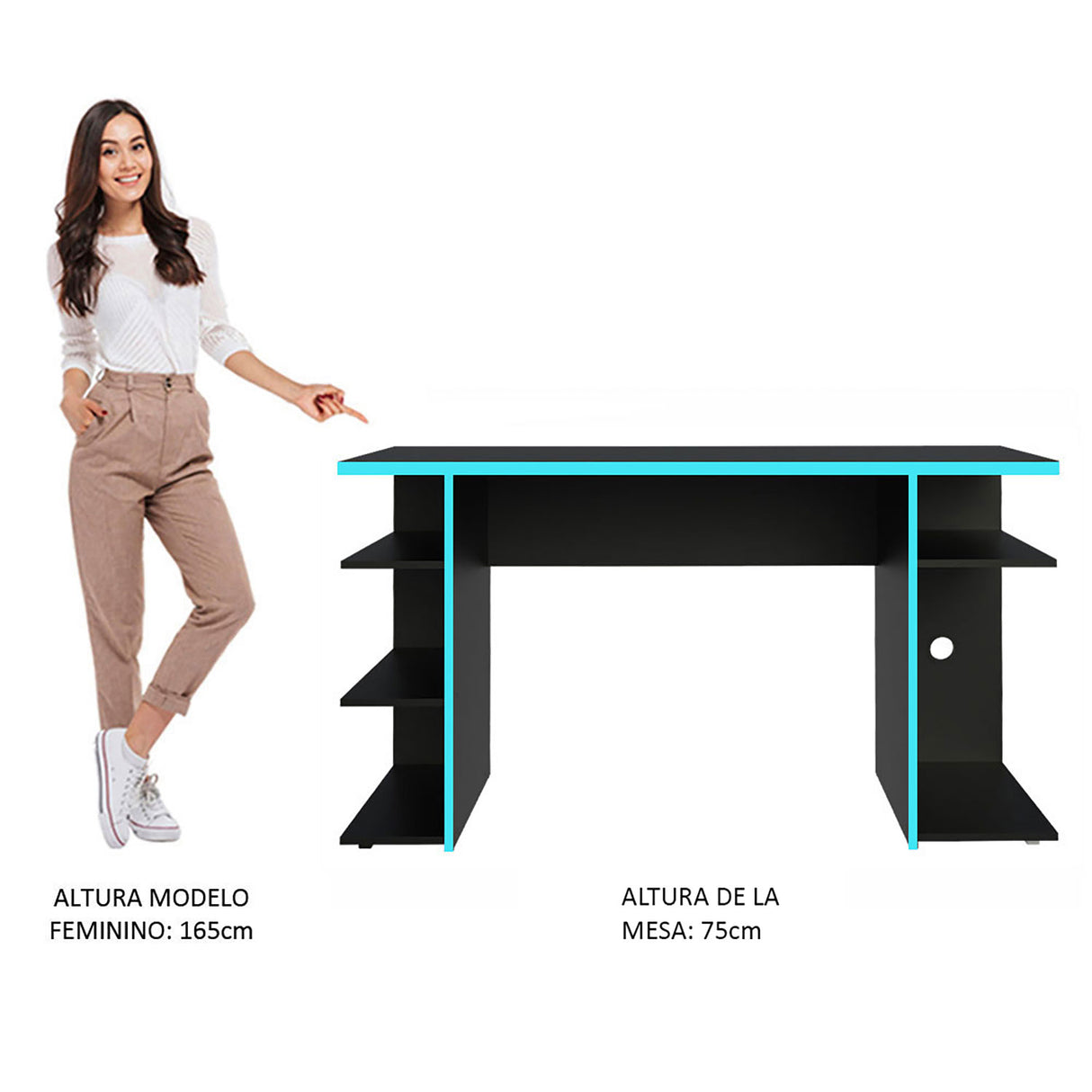 Escritorio Gamer Alaska NR Negro y Azul 136x75cm Sin Cajones - Escritorios | Bylmo