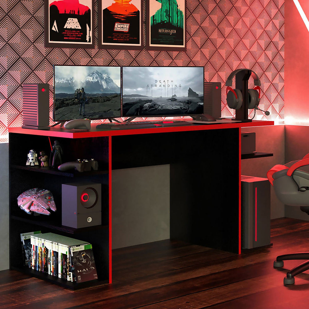 Escritorio Gamer Alaska NB Negro y Rojo 136x75cm Sin Cajones - Escritorios | Bylmo