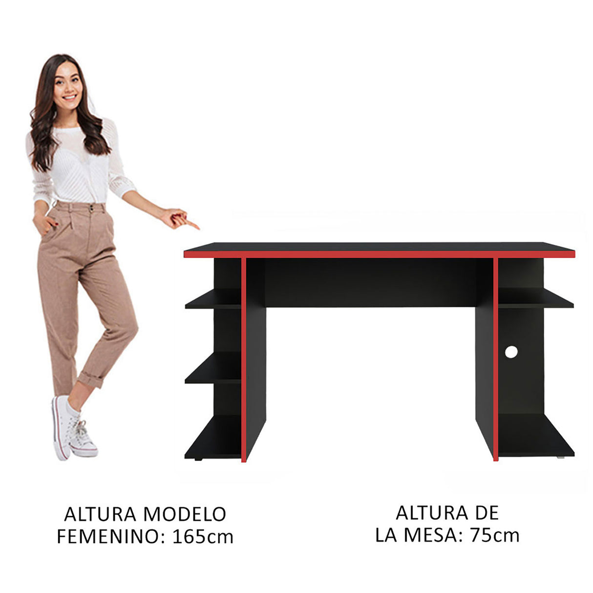 Escritorio Gamer Alaska NB Negro y Rojo 136x75cm Sin Cajones - Escritorios | Bylmo