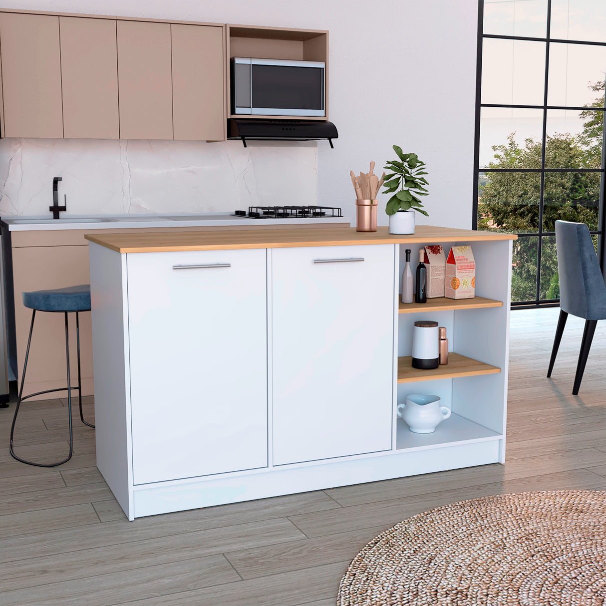 Isla de Cocina Ginger Fresno Europeo 150x90.6cm de Piso - Alacenas y Muebles Microondas | Bylmo
