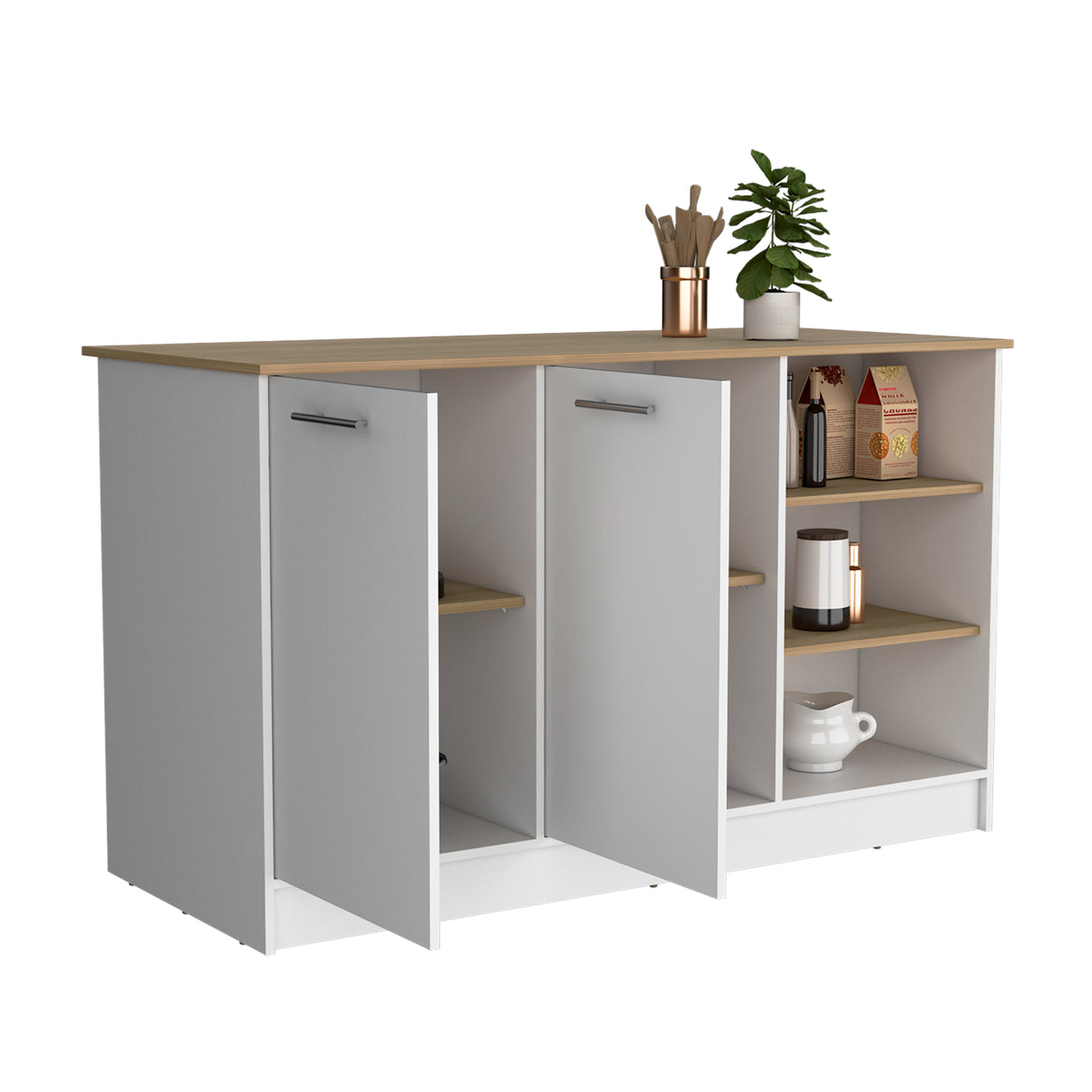 Isla de Cocina Ginger Fresno Europeo 150x90.6cm de Piso - Alacenas y Muebles Microondas | Bylmo