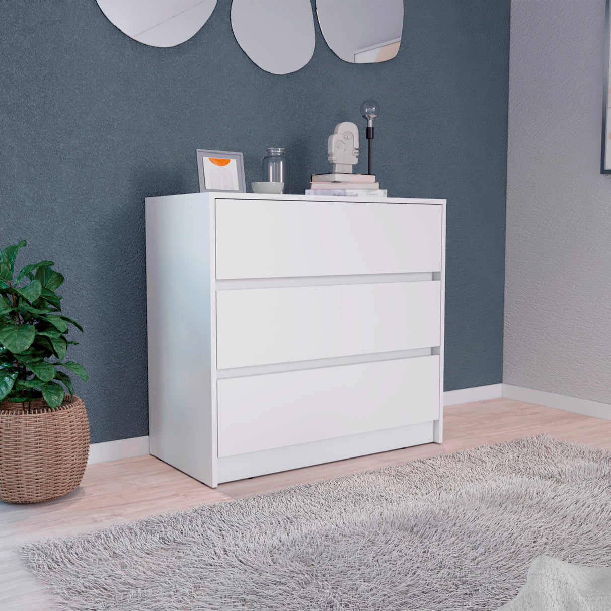 Cajonera Austin Blanco 85x80cm con Tres Cajones - Cajoneras y Comodas | Bylmo