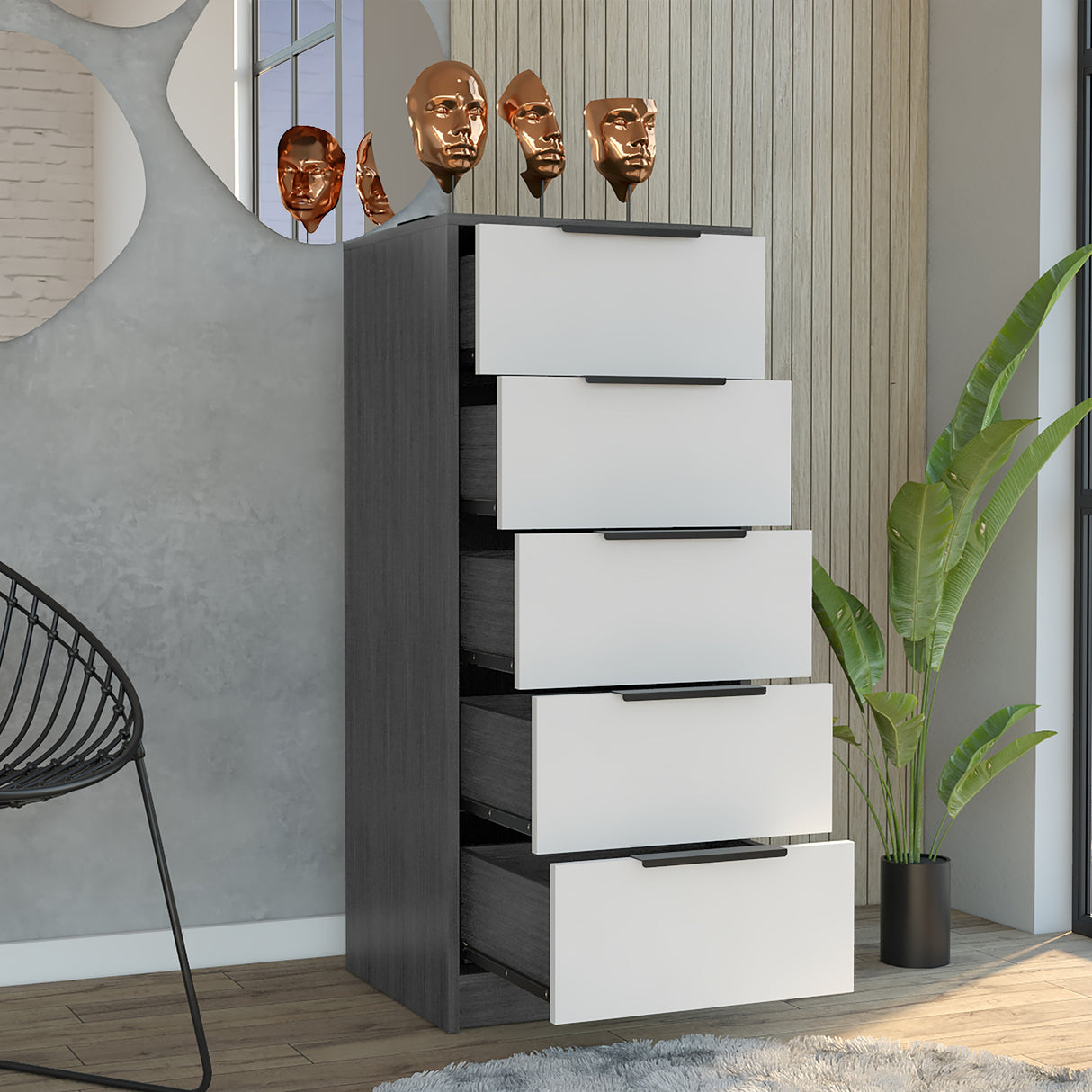 Cajonera Kaia Roble Gris 45x107.8cm con Cinco Cajones - Cajoneras y Comodas | Bylmo