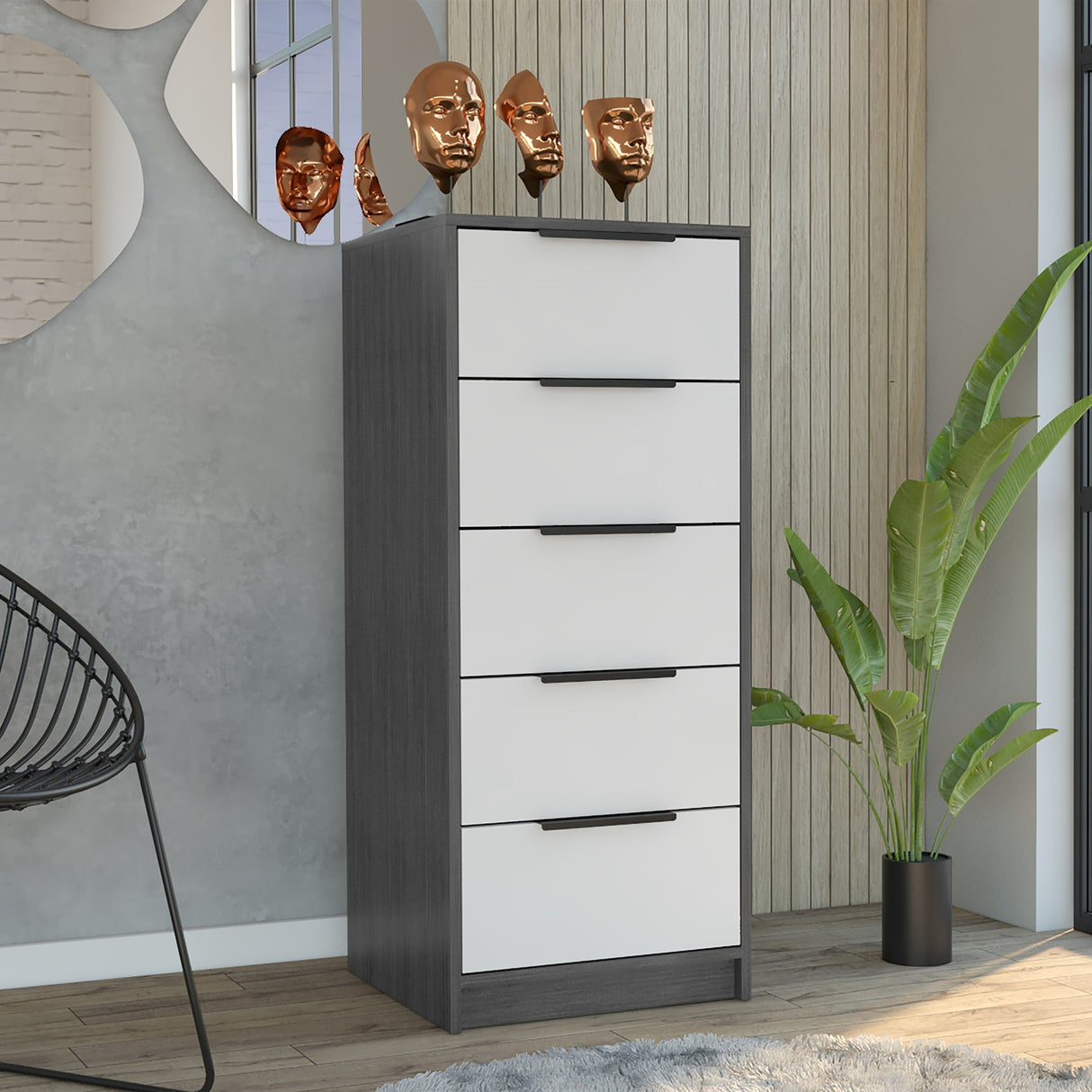 Cajonera Kaia Roble Gris 45x107.8cm con Cinco Cajones - Cajoneras y Comodas | Bylmo