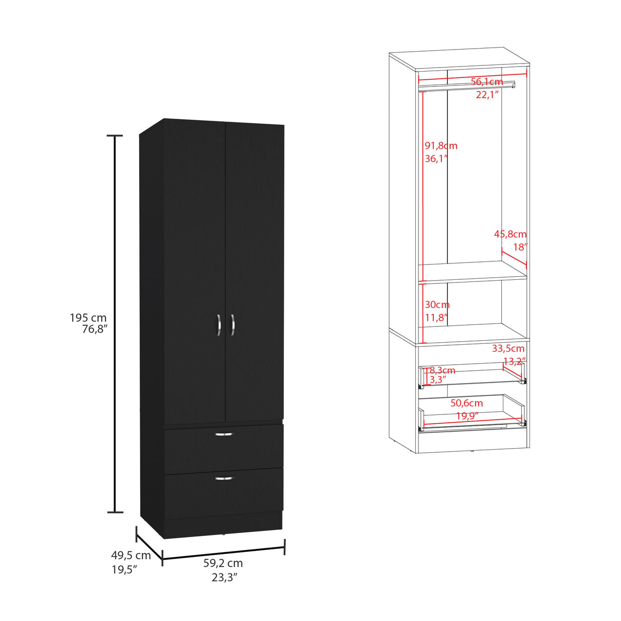 Closet Vicco Wengue 59.2x195cm con Dos Cajones - Closets | Bylmo