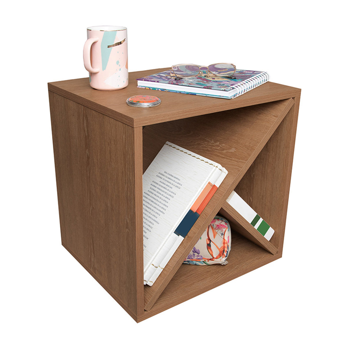 Mesa de Noche Capell Marron 40x40cm de Piso con Entrepaños - Mesas de Noche | Bylmo
