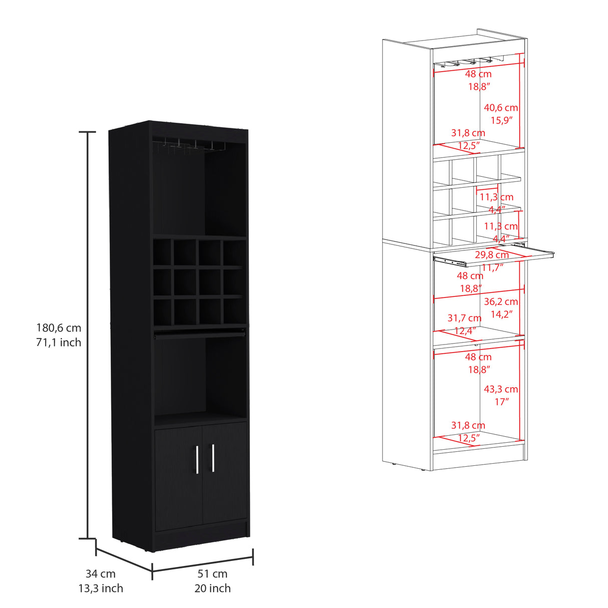 Bar Alto Kevil Wengue 51x180.6cm de Piso - Bares | Bylmo