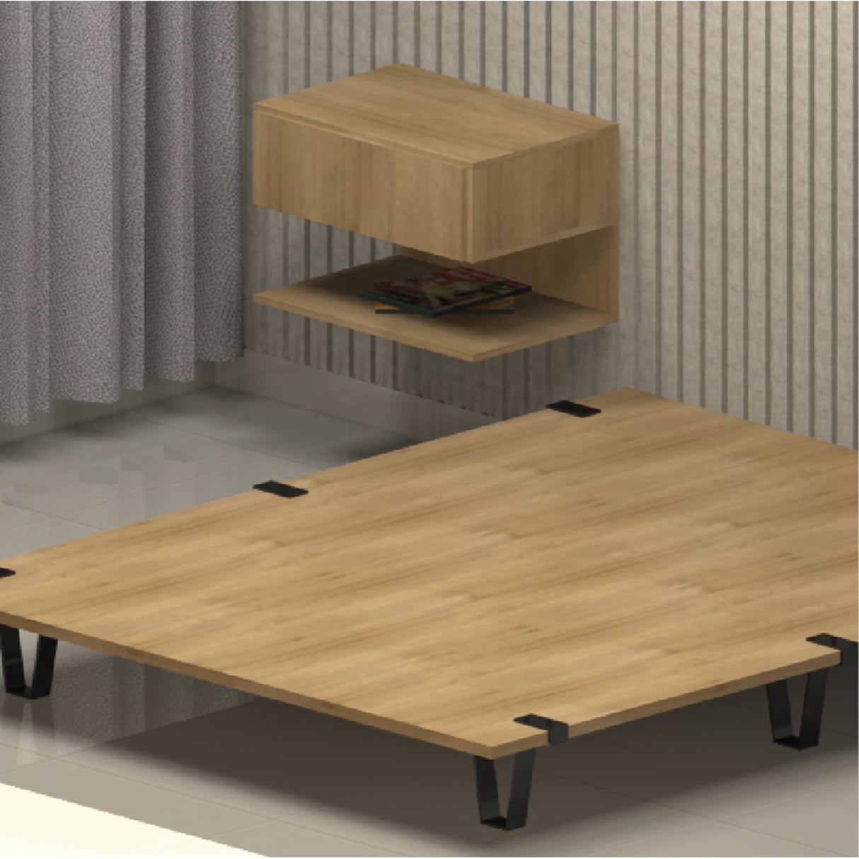 Base Cama Rebecca Madera Clara Natural 160x197cm Para Colchón Queen 160 X 190 Cm - Camas | Bylmo