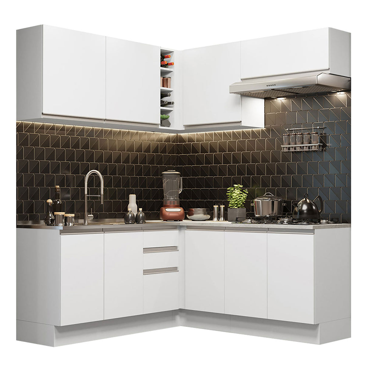 Cocina Integral Glamy Blanco 349x225cm sin Mesón - Cocinas | Bylmo
