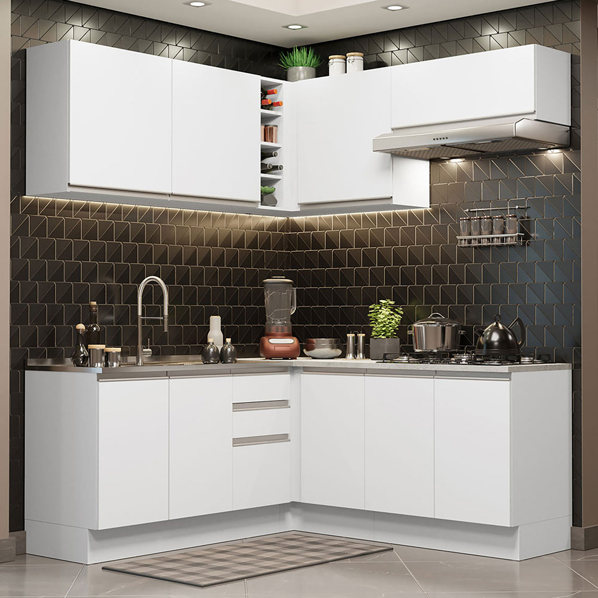 Cocina Integral Glamy Blanco 349x225cm sin Mesón - Cocinas | Bylmo