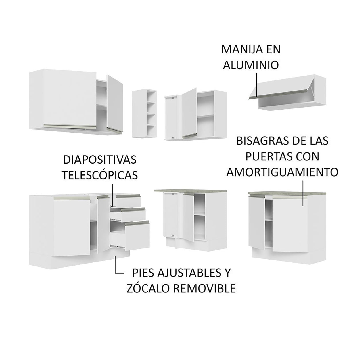 Cocina Integral Glamy Blanco 349x225cm sin Mesón - Cocinas | Bylmo