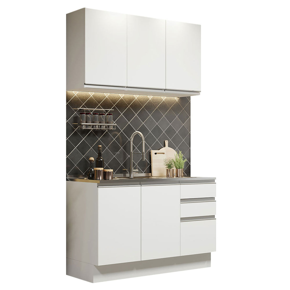 Cocina Integral Glamy Blanco 120x225cm sin Mesón - Cocinas | Bylmo