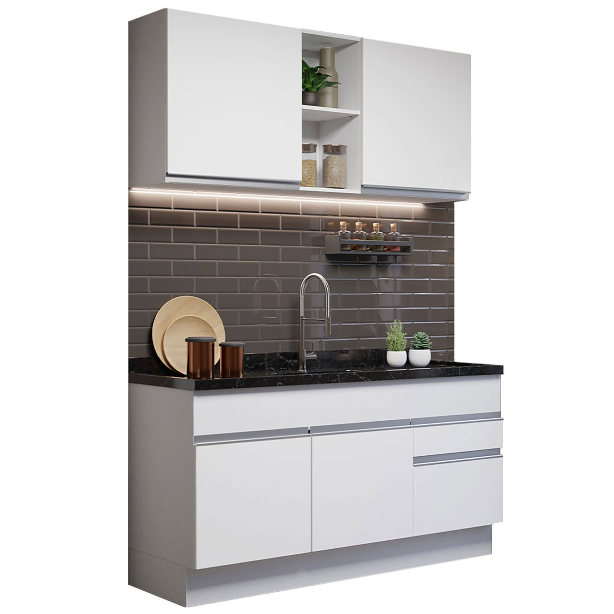 Cocina Integral Glamy Blanco 150x225cm sin Mesón - Cocinas | Bylmo