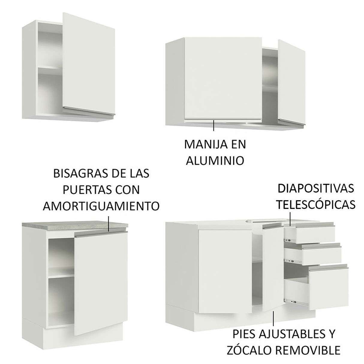 Cocina Integral Glamy Blanco 180x225cm con Mesón de Madera - Cocinas | Bylmo