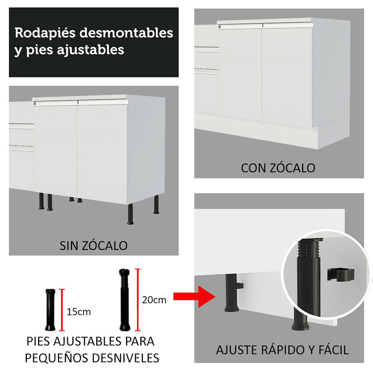 Cocina Integral Glamy Blanco 180x225cm con Mesón de Madera - Cocinas | Bylmo