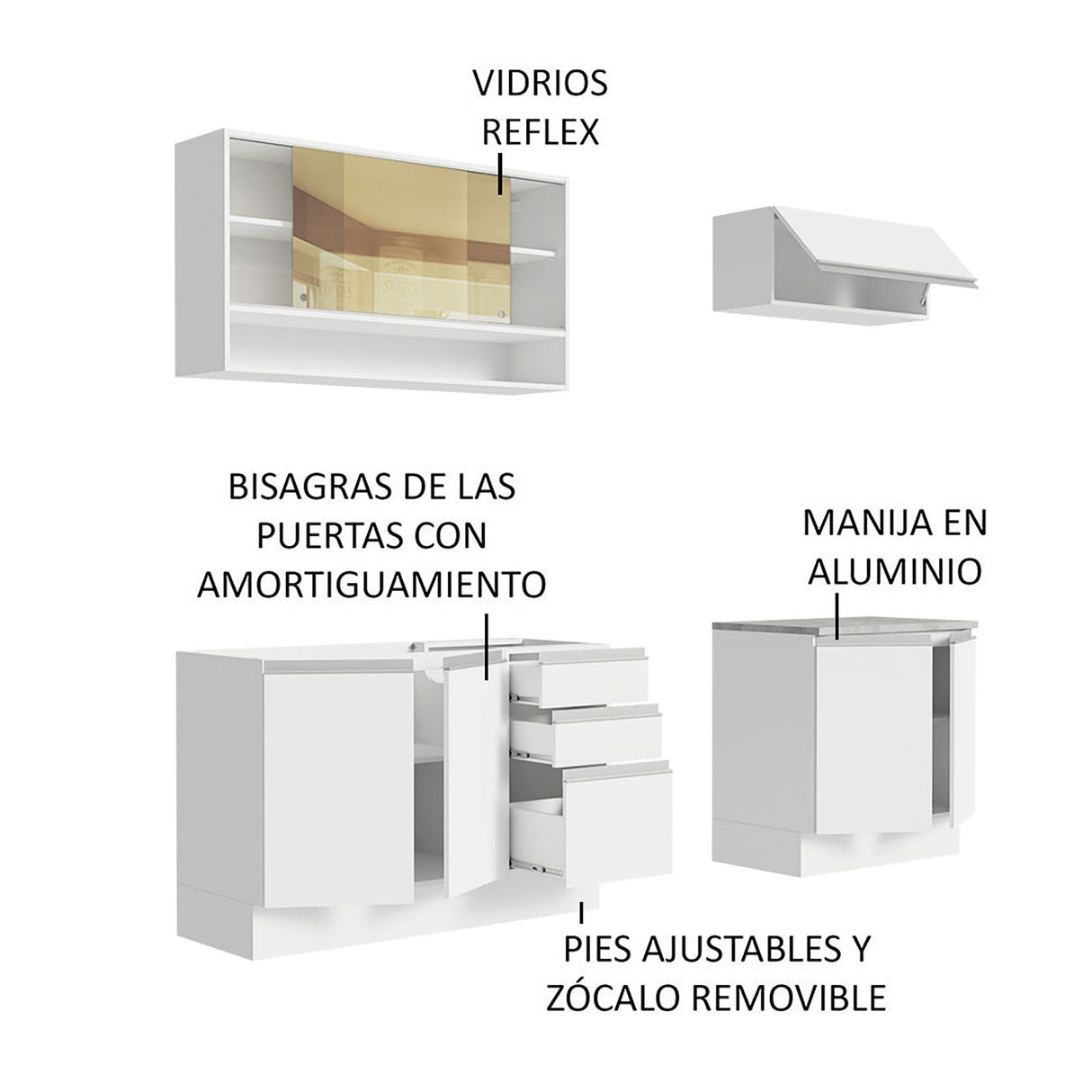 Cocina Integral Glamy Blanco 200x225cm con Mesón de Madera - Cocinas | Bylmo