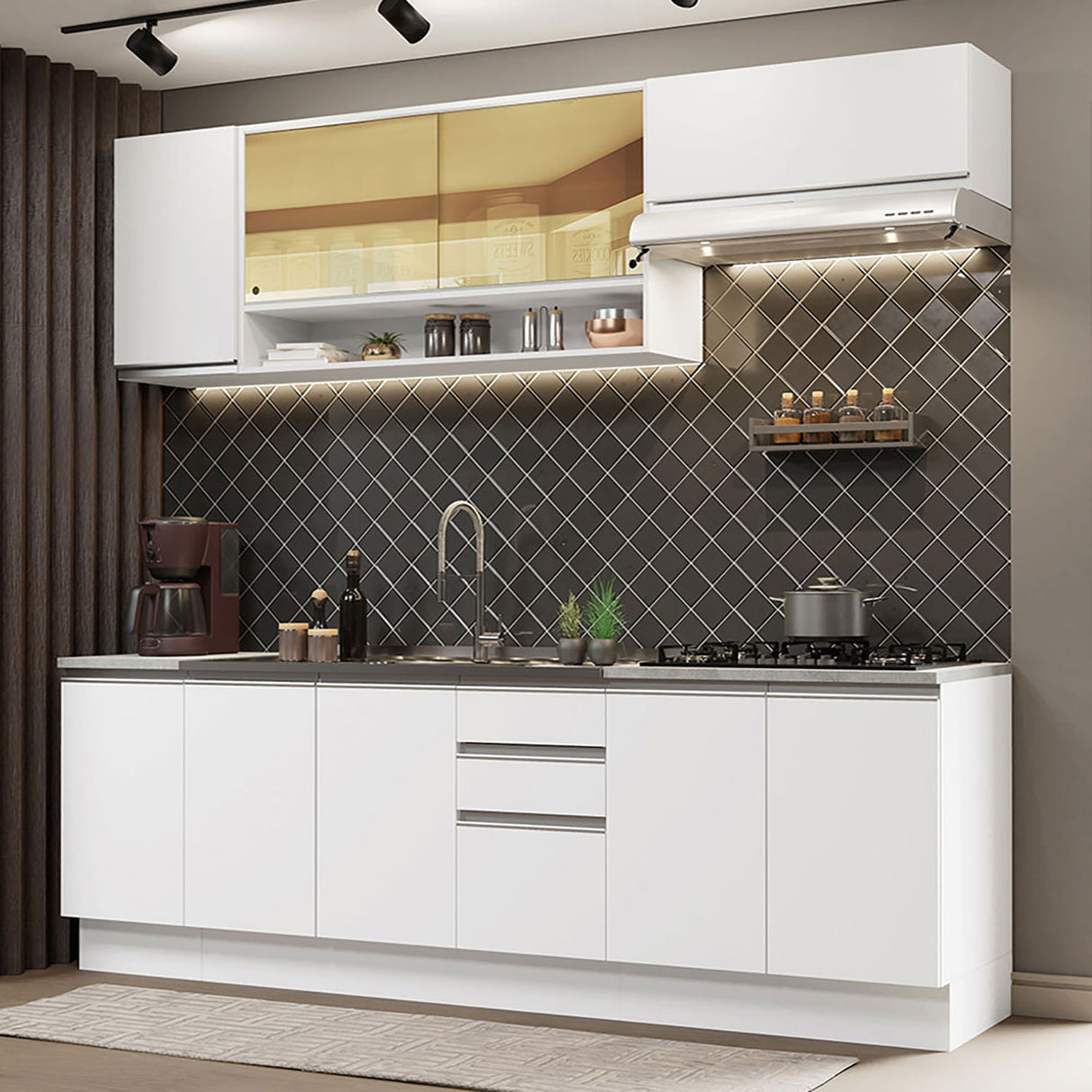 Cocina Integral Glamy Blanco 240x225cm con Mesón de Madera - Cocinas | Bylmo