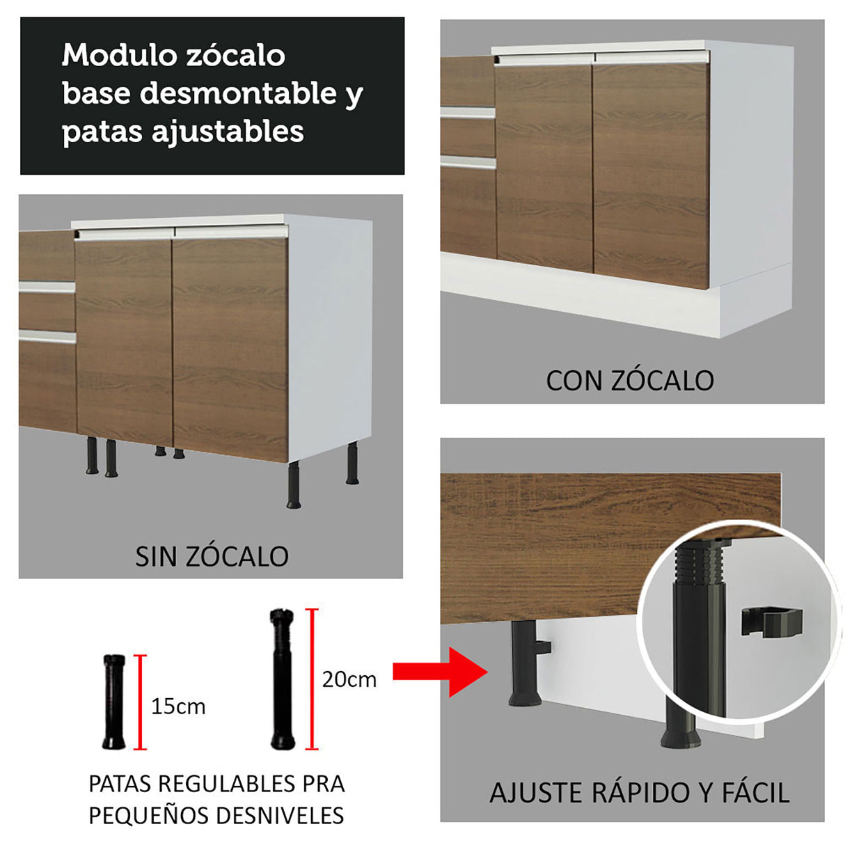Cocina Integral Glamy Blanco y Marron 240x225cm con Mesón de Madera - Cocinas | Bylmo