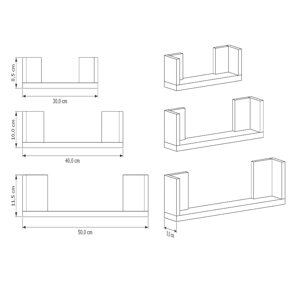 Set de 3 Repisas Eva Cafe Claro Irregular Flotantes de Diferentes Medidas - Repisas y Percheros | Bylmo